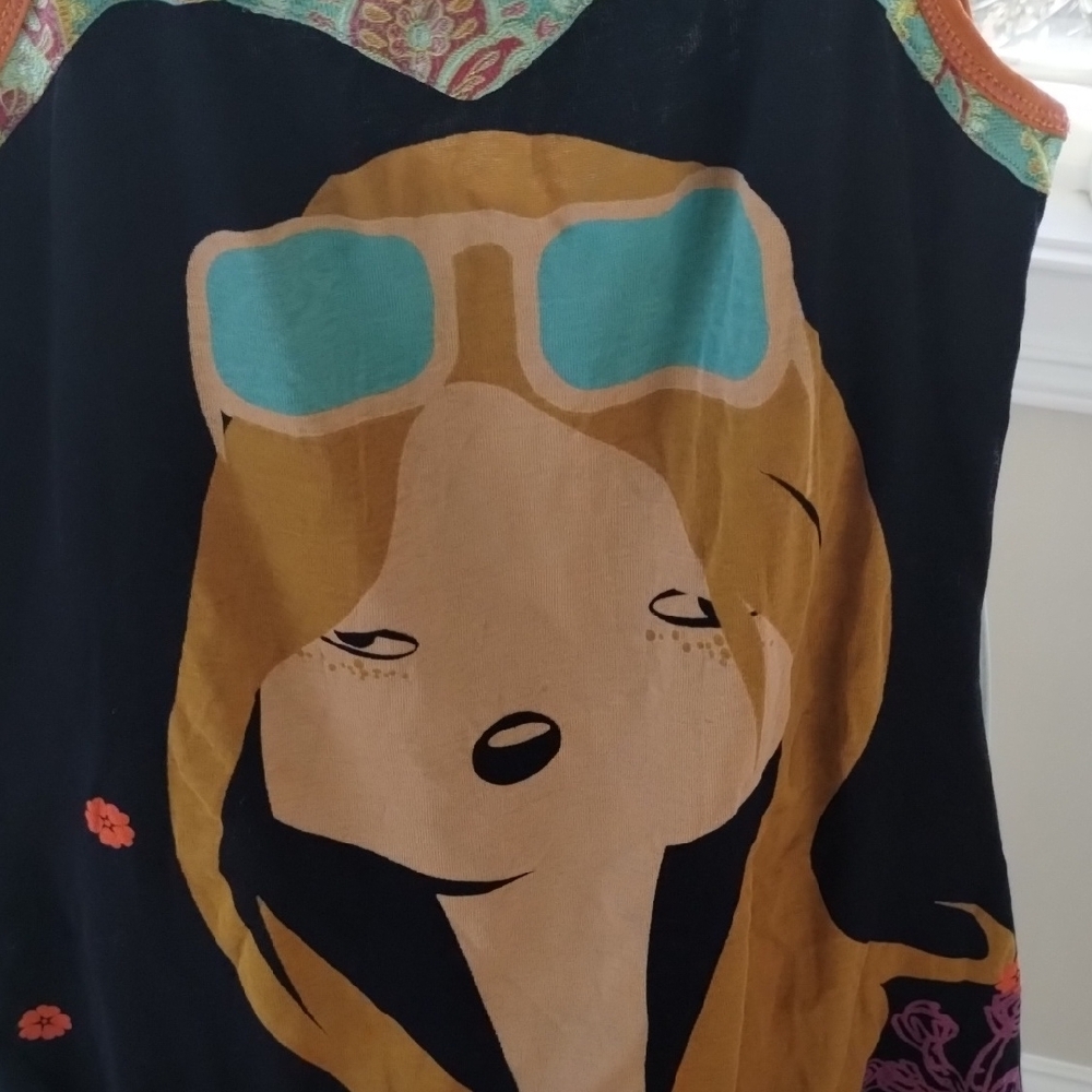 Custo Barcelona Green Floral Tank Top with Orange Accents - Picture 8 of 13